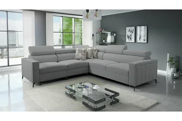 Galbally 4-sits Längsbäddad Bäddsoffa 128x210 cm med Förvaring i Sammet - Grå - Möbler - Soffa - Bäddsoffa