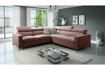 Galbally 4-sits Längsbäddad Bäddsoffa 128x210 cm med Förvaring i Sammet - Rosa - Möbler - Soffa - Bäddsoffa