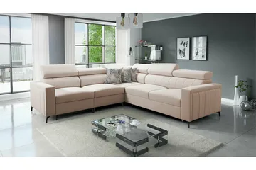 Galbally 4-sits L-formad Bäddsoffa med Förvaring i Tyg - Beige - Möbler - Soffa - Bäddsoffa