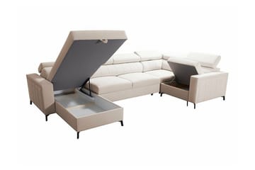 Galbally 4-sits Vänster Bäddsoffa 128x270 cm med Förvaring i Sammet - Grå - Möbler - Soffa - Bäddsoffa