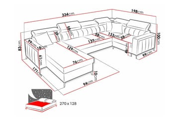 Galbally 4-sits Vänster Bäddsoffa 128x270 cm med Förvaring i Sammet - Grå - Möbler - Soffa - Bäddsoffa
