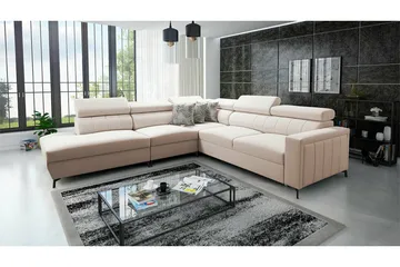 Galbally 4-sits Vänster Hörnbäddsoffa 128x210 cm med Förvaring i Sammet - Beige - Möbler - Soffa - Bäddsoffa