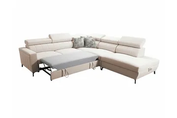 Galbally 4-sits Vänster Hörnbäddsoffa 128x210 cm med Förvaring i Sammet - Beige - Möbler - Soffa - Bäddsoffa