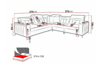 Galbally 4-sits Vänster L-formad Bäddsoffa med Förvaring i Sammet - Blå - Möbler - Soffa - Bäddsoffa