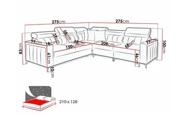 Galbally 4-sits Vänster L-formad Bäddsoffa med Förvaring i Sammet - Rosa - Möbler - Soffa - Bäddsoffa