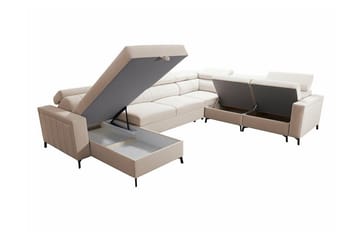 Galbally 5-sits Höger U-formad Hörnbäddsoffa med Förvaring i Sammet - Blå - Möbler - Soffa - Bäddsoffa
