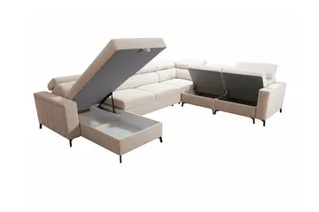 Galbally 5-sits Höger U-formad Hörnbäddsoffa med Förvaring i Tyg - Beige - Möbler - Soffa - Bäddsoffa
