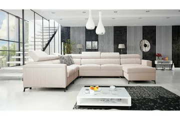 Galbally 5-sits Höger U-formad Hörnbäddsoffa med Förvaring i Tyg - Beige - Möbler - Soffa - Bäddsoffa