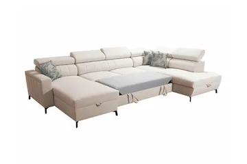 Galbally 5-sits Hörnbäddsoffa 128x288 cm med Förvaring i Sammet - Beige - Möbler - Soffa - Bäddsoffa