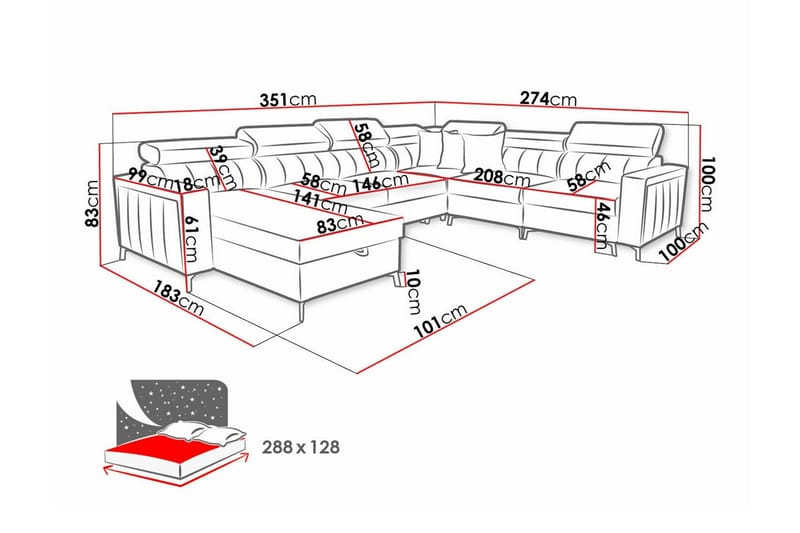 Galbally 5-sits Hörnbäddsoffa NO_BRAND beige - Möbler - Soffa - Bäddsoffa