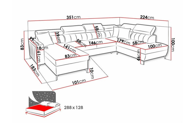 Galbally 5-sits Hörnbäddsoffa NO_BRAND Dark blue - Möbler - Soffa - Bäddsoffa