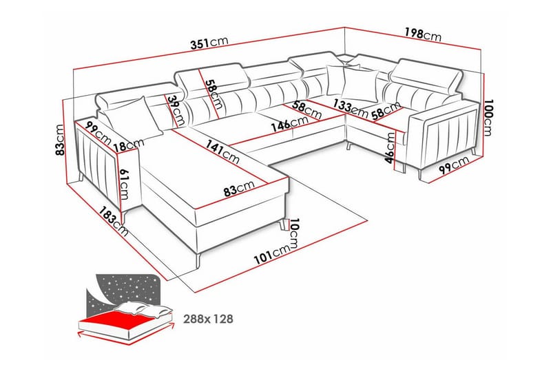 Galbally 5-sits Hörnbäddsoffa NO_BRAND Dark blue - Möbler - Soffa - Bäddsoffa