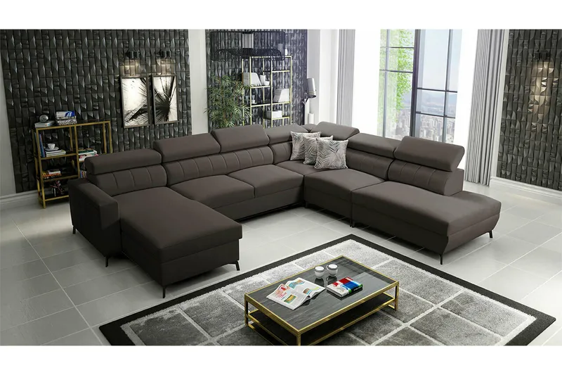 Galbally 5-sits Hörnbäddsoffa NO_BRAND Dark brown - Möbler - Soffa - Bäddsoffa