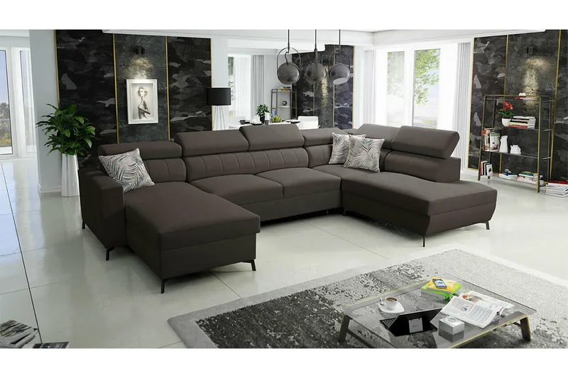 Galbally 5-sits Hörnbäddsoffa NO_BRAND Dark brown - Möbler - Soffa - Bäddsoffa