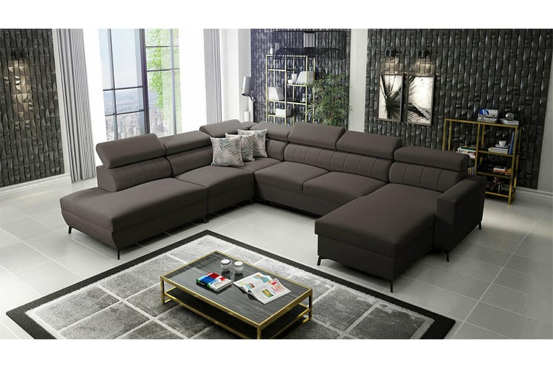 Galbally 5-sits Hörnbäddsoffa NO_BRAND Dark brown - Möbler - Soffa - Bäddsoffa