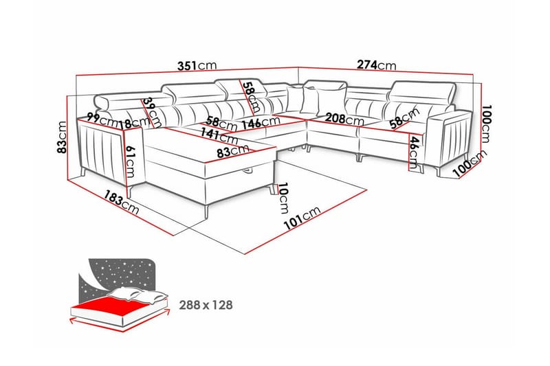 Galbally 5-sits Hörnbäddsoffa NO_BRAND Dark brown - Möbler - Soffa - Bäddsoffa