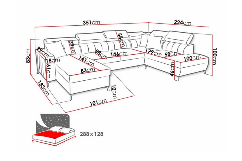 Galbally 5-sits Hörnbäddsoffa NO_BRAND Dark brown - Möbler - Soffa - Bäddsoffa