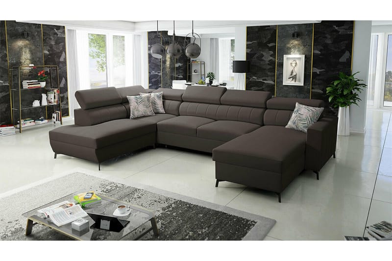 Galbally 5-sits Hörnbäddsoffa NO_BRAND Dark brown - Möbler - Soffa - Bäddsoffa