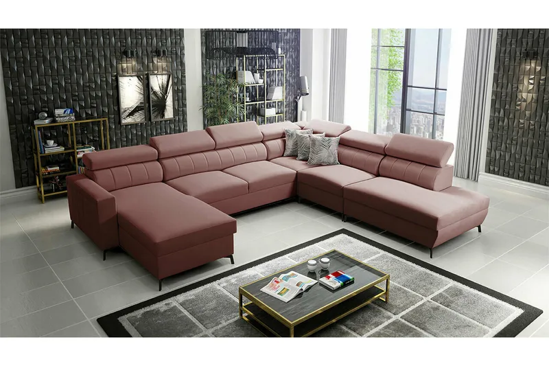 Galbally 5-sits Hörnbäddsoffa NO_BRAND Dark pink - Möbler - Soffa - Bäddsoffa