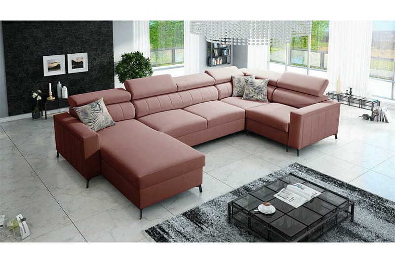 Galbally 5-sits Hörnbäddsoffa NO_BRAND Light pink - Möbler - Soffa - Bäddsoffa