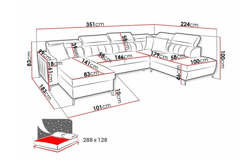Galbally 5-sits Hörnbäddsoffa NO_BRAND Light pink - Möbler - Soffa - Bäddsoffa