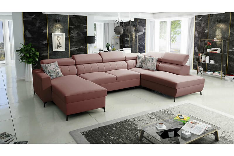 Galbally 5-sits Hörnbäddsoffa NO_BRAND Light pink - Möbler - Soffa - Bäddsoffa