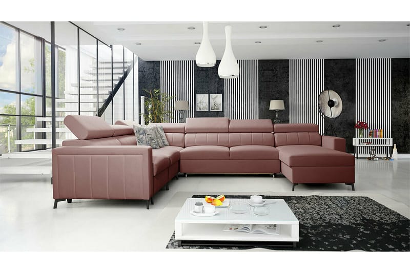 Galbally 5-sits Hörnbäddsoffa NO_BRAND Light pink - Möbler - Soffa - Bäddsoffa