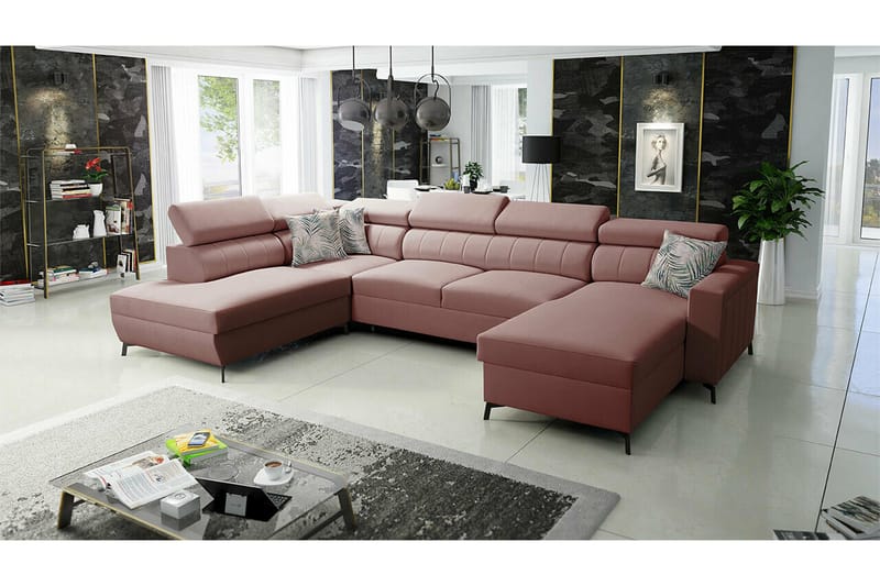 Galbally 5-sits Hörnbäddsoffa NO_BRAND Pink - Möbler - Soffa - Bäddsoffa