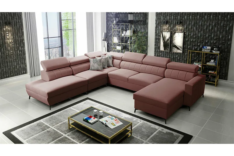 Galbally 5-sits Hörnbäddsoffa NO_BRAND Pink - Möbler - Soffa - Bäddsoffa