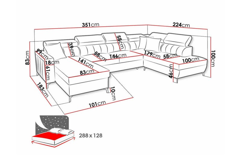 Galbally 5-sits Hörnbäddsoffa - Bäddsoffa - Hörnbäddsoffa