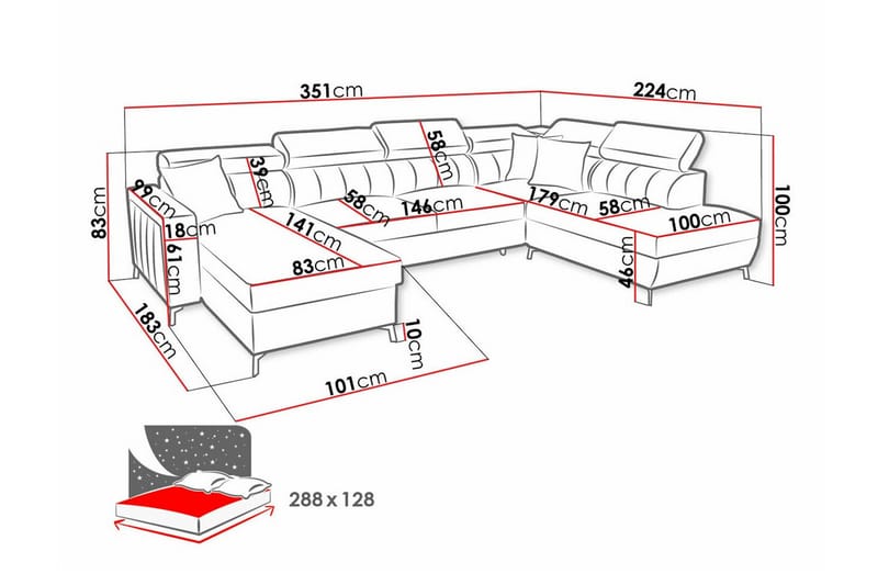 Galbally 5-sits Hörnbäddsoffa - Bäddsoffa - Hörnbäddsoffa