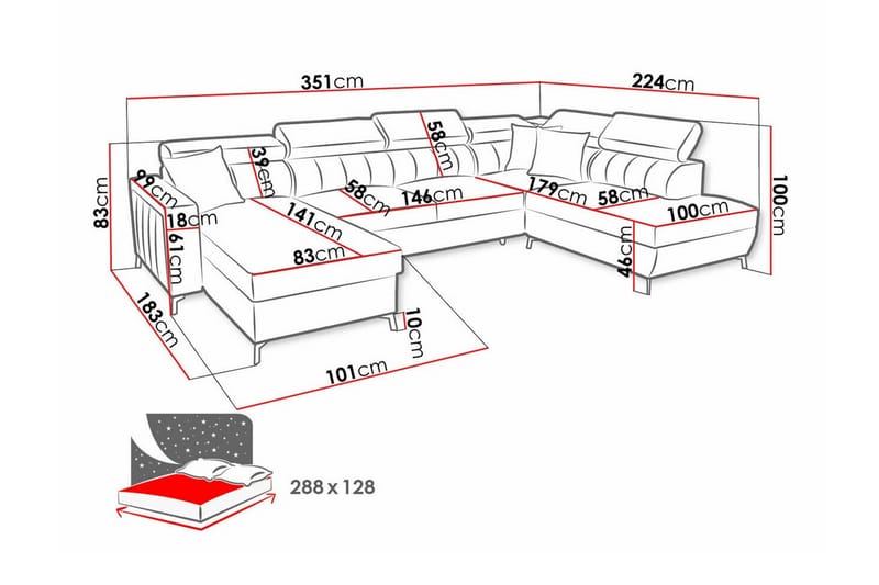 Galbally 5-sits Hörnbäddsoffa - Bäddsoffa - Hörnbäddsoffa