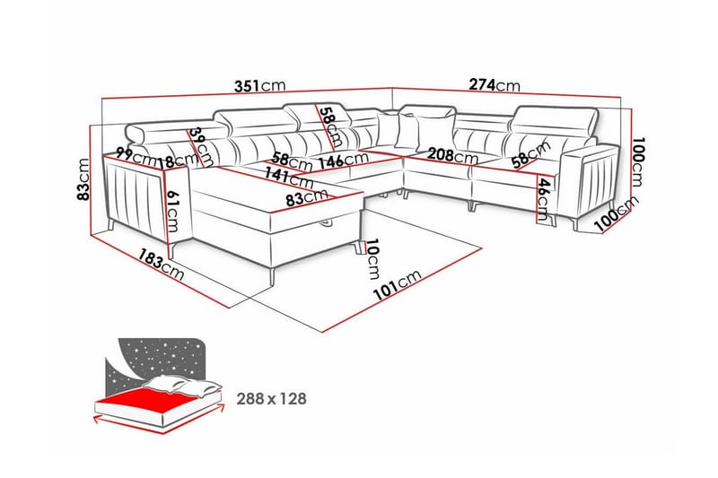 Galbally 5-sits Hörnbäddsoffa - Bäddsoffa - Hörnbäddsoffa