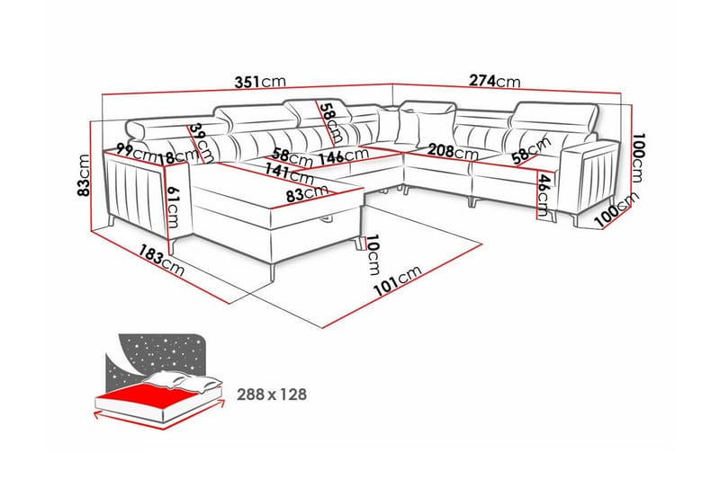 Galbally 5-sits Hörnbäddsoffa - Bäddsoffa - Hörnbäddsoffa