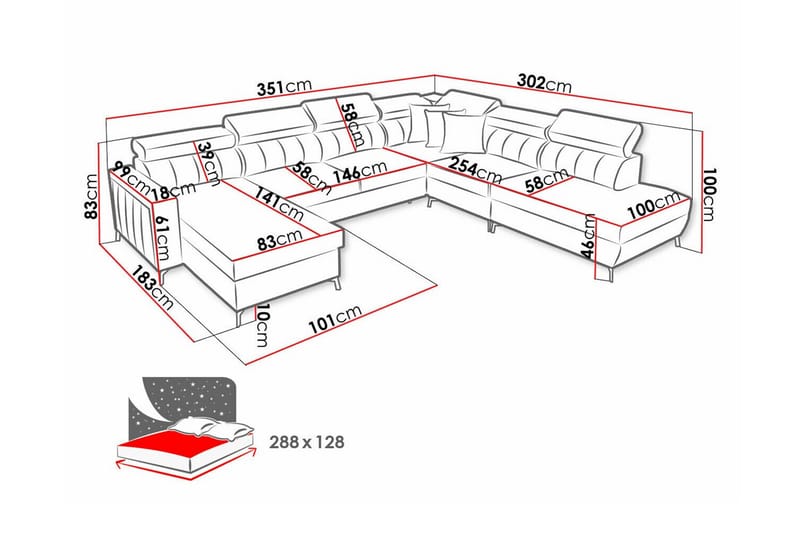 Galbally 5-sits Hörnbäddsoffa - Bäddsoffa - Hörnbäddsoffa