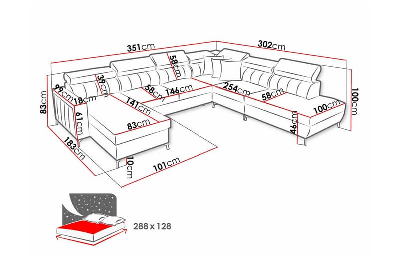 Galbally 5-sits Hörnbäddsoffa - Bäddsoffa - Hörnbäddsoffa