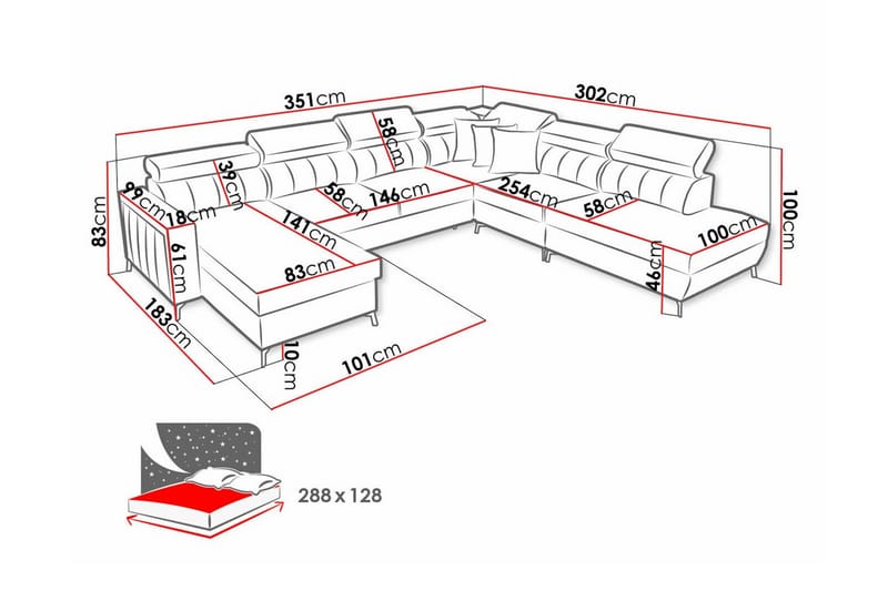 Galbally 5-sits Hörnbäddsoffa - Bäddsoffa - Hörnbäddsoffa