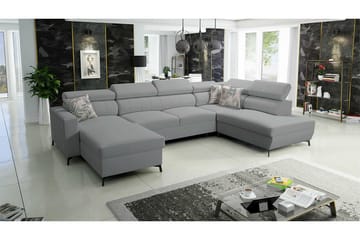 Galbally 5-sits U-formad Hörnbäddsoffa 128x288 cm med Förvaring i Sammet - Grå - Möbler - Soffa - Bäddsoffa