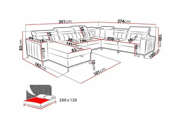 Galbally 5-sits Vänster U-formad Hörnbäddsoffa med Förvaring i Tyg - Beige - Möbler - Soffa - Bäddsoffa