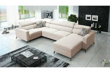 Galbally Högervänd Hörnbäddsoffa 128x270 cm med Förvaring i Sammet - Beige - Möbler - Soffa - Bäddsoffa