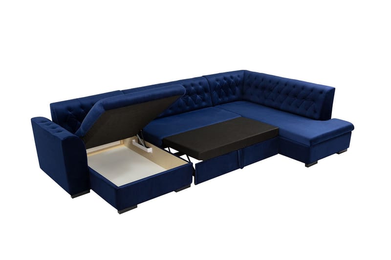 Gerada 4-sits Bäddsoffa med Divan och Schäslong Höger Förvar - Sammet/Beige - Möbler - Soffa - Bäddsoffa