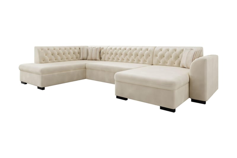 Gerada 4-sits Bäddsoffa med Divan och Schäslong Höger Förvar - Sammet/Beige - Bäddsoffa - Bäddsoffa divan - Sammetssoffa