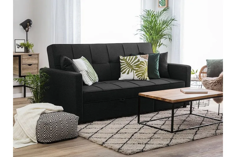 Glomma 3-sits Utdragbar Längsbäddad Bäddsoffa 181x207 cm i Tyg - Mörkgrå - Möbler - Soffa - Bäddsoffa