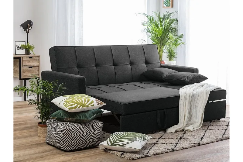 Glomma 3-sits Utdragbar Längsbäddad Bäddsoffa 181x207 cm i Tyg - Mörkgrå - Möbler - Soffa - Bäddsoffa