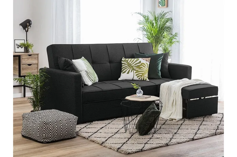 Glomma 3-sits Utdragbar Längsbäddad Bäddsoffa 181x207 cm i Tyg - Mörkgrå - Möbler - Soffa - Bäddsoffa