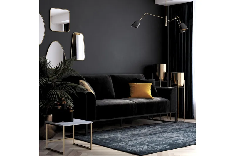 Gonxhe 2-sits Rektangulär Längsbäddad Bäddsoffa 113x179 cm i Sammet - Svart - Möbler - Soffa - Bäddsoffa