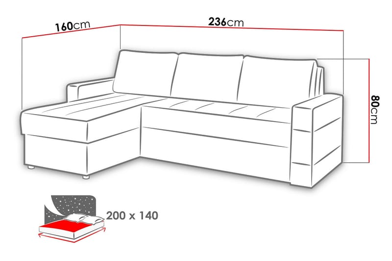 Gordia Divanbäddsoffa 234x82x156 cm - Beige - Möbler - Soffa - Skinnsoffor