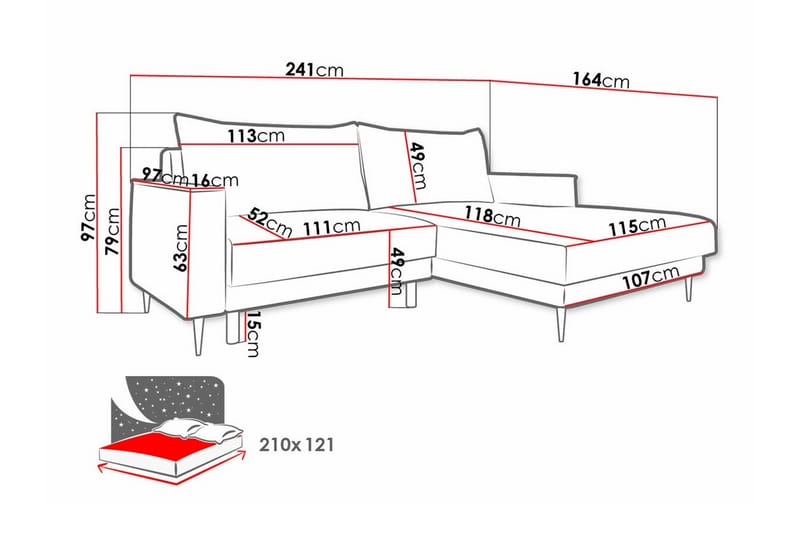 Graystone 2-sits Hörnbäddsoffa - Orange - Möbler - Soffa - Bäddsoffa