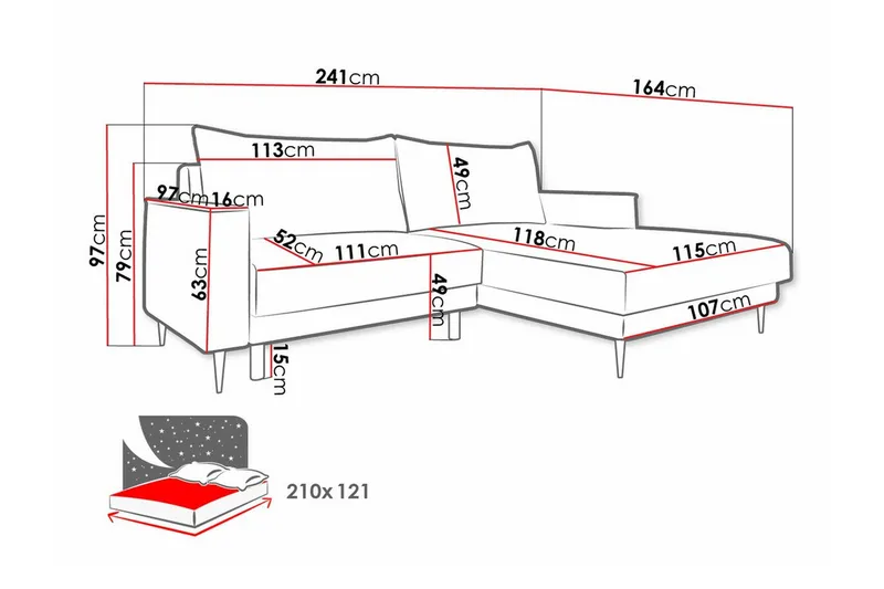 Graystone 2-sits Hörnbäddsoffa - Orange - Möbler - Soffa - Bäddsoffa