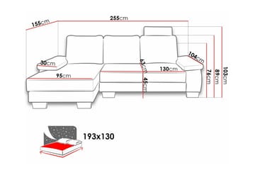 Graystone 3-sits Höger Hörnbäddsoffa 130x193 cm med Förvaring i Tyg - Beige - Möbler - Soffa - Bäddsoffa